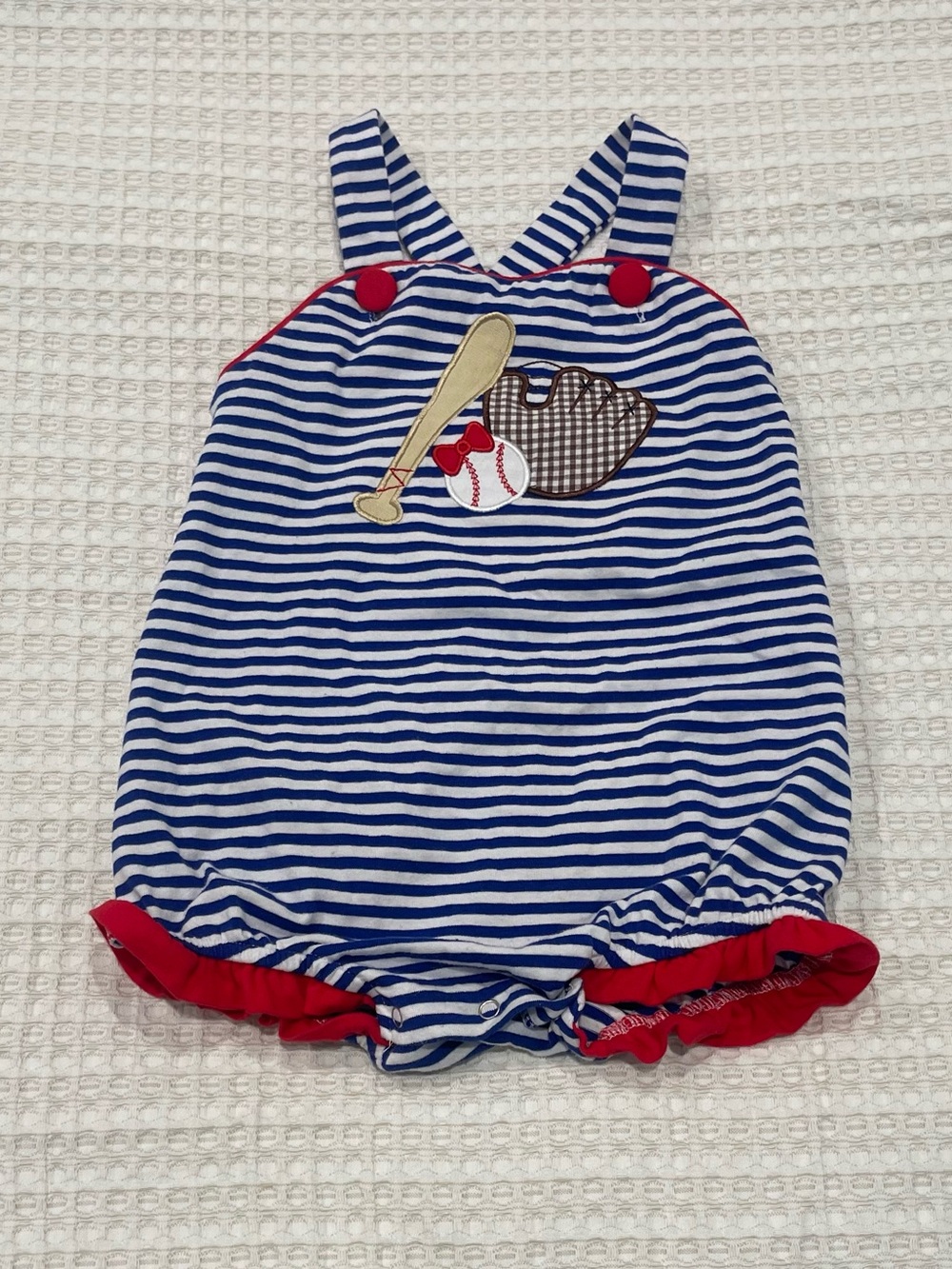 Navy & White Striped Kids Romper Bubble with Baseball Applique - Trotter Street